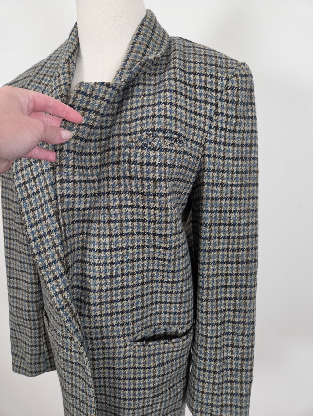 Romanian Houndstooth Oversized Blazer Blue Brown Boxy (c1) - Picture 7 of 12